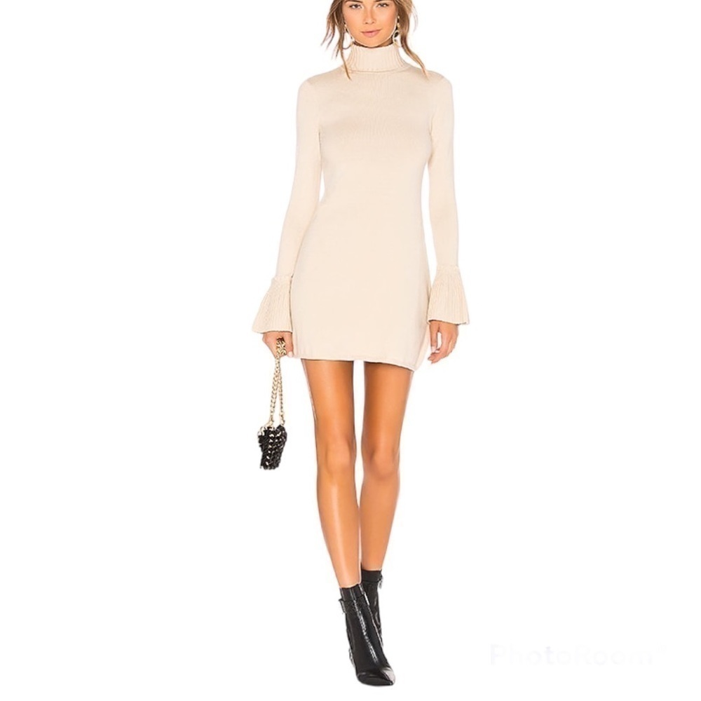 HOUSE of Harlow x Revolve Marni Mini Nude Neutral Turtleneck Sweater Dress XL